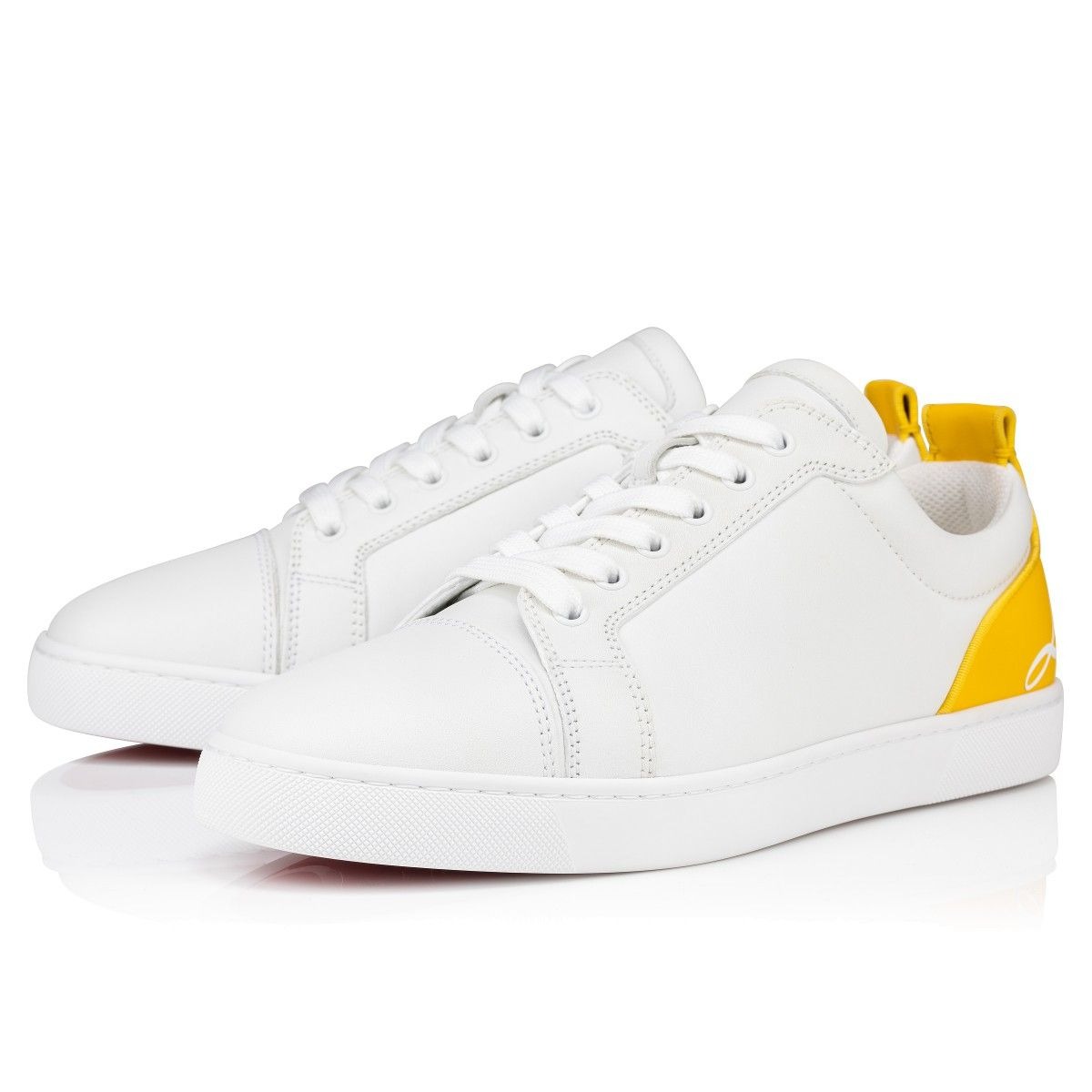 Christian Louboutin Fun Louis Junior Baskets Femme en Cuir de Veau Blanc Jaune