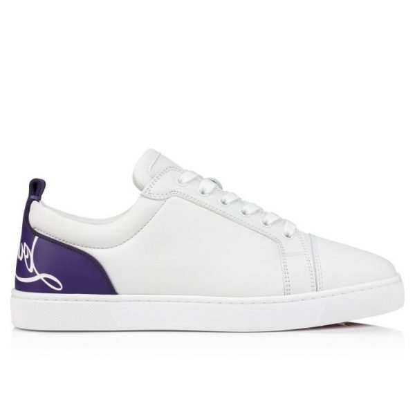 Christian Louboutin Fun Louis Junior Baskets Femme en Cuir de Veau Lisse Blanc Violet – Image 2