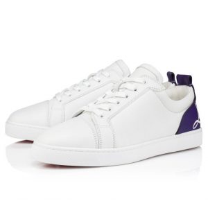 Christian Louboutin Fun Louis Junior Baskets Femme en Cuir de Veau Lisse Blanc Violet