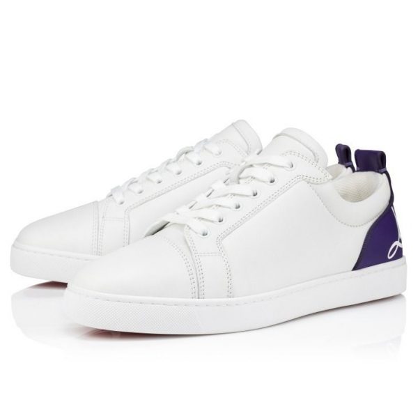Christian Louboutin Fun Louis Junior Baskets Femme en Cuir de Veau Lisse Blanc Violet
