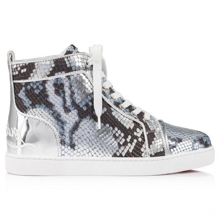 Christian Louboutin Fun Louis Baskets Hautes Femme en Cuir de Veau Gaufré Amazonia Multicolore – Image 2