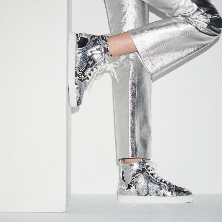 Christian Louboutin Fun Louis Baskets Hautes Femme en Cuir de Veau Gaufré Amazonia Multicolore – Image 5