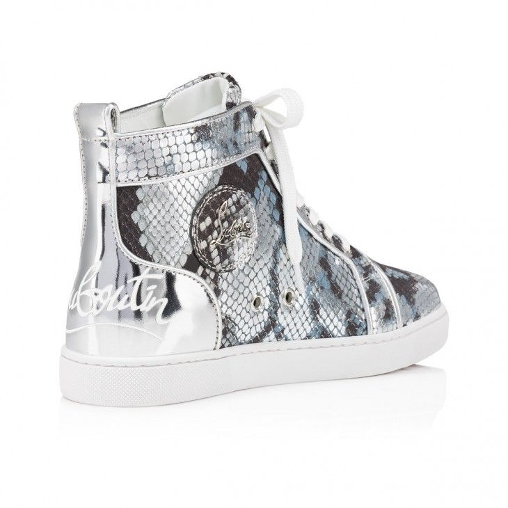 Christian Louboutin Fun Louis Baskets Hautes Femme en Cuir de Veau Gaufré Amazonia Multicolore – Image 3