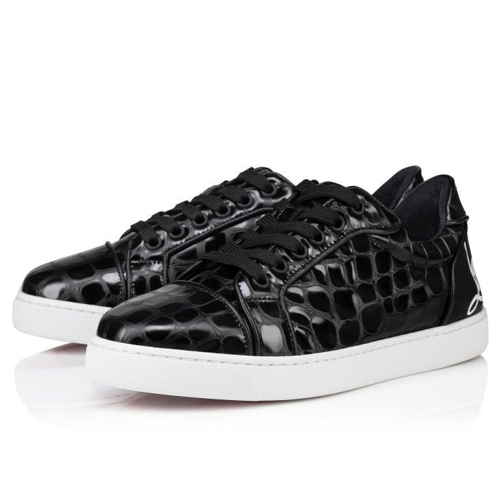 Christian Louboutin Fun Vieira Orlato Baskets en Cuir de Veau Gaufré Alligator Noir