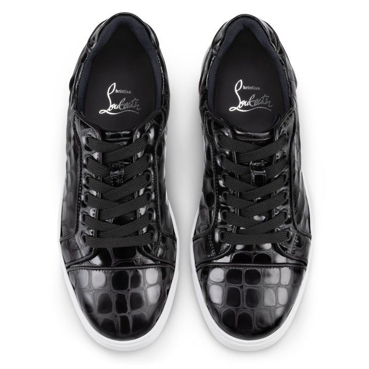 Christian Louboutin Fun Vieira Orlato Baskets en Cuir de Veau Gaufré Alligator Noir – Image 2