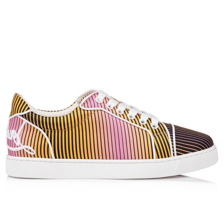 Christian Louboutin Fun Vieira Baskets Femme en Satin Crêpe Imprimé Aftersun Multicolore – Image 2