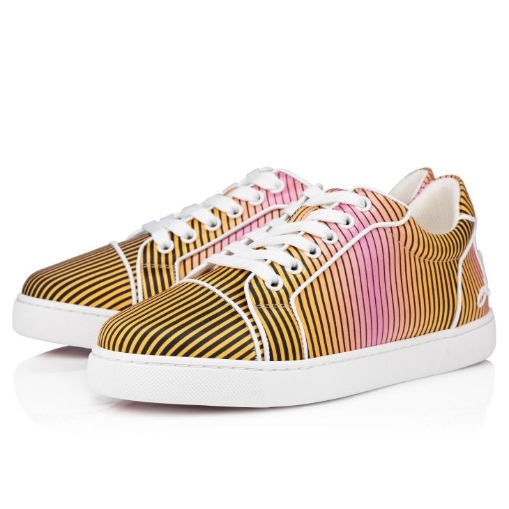 Christian Louboutin Fun Vieira Baskets Femme en Satin Crêpe Imprimé Aftersun Multicolore