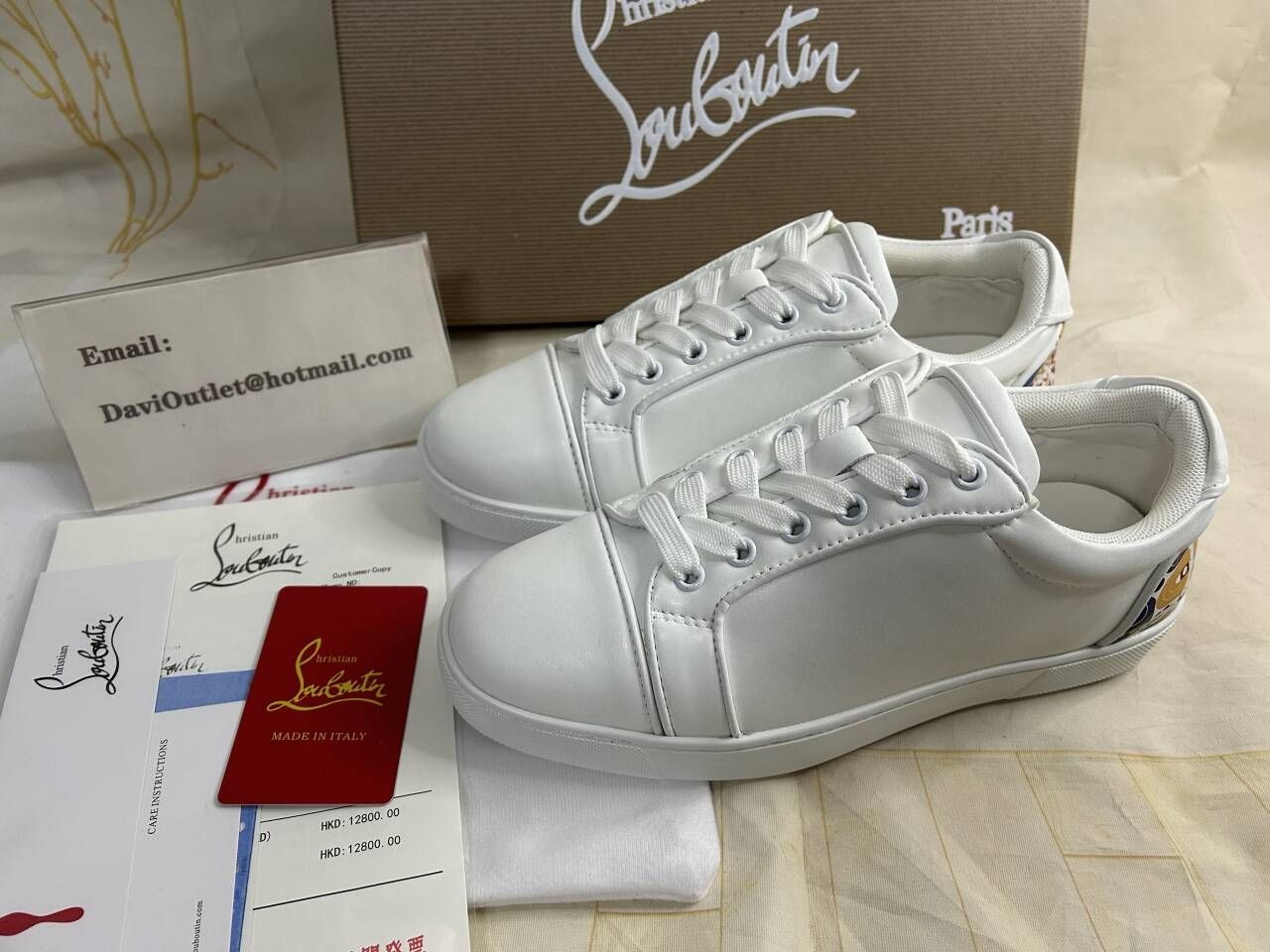 Christian Louboutin Fun Vieira Baskets en Cuir de Veau et Caoutchouc Blanc – Image 5