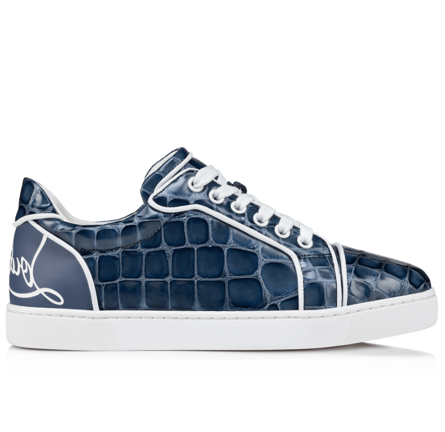 Christian Louboutin Fun Vieira Baskets en Cuir de Veau avec Motif Alligator Bleu – Image 2