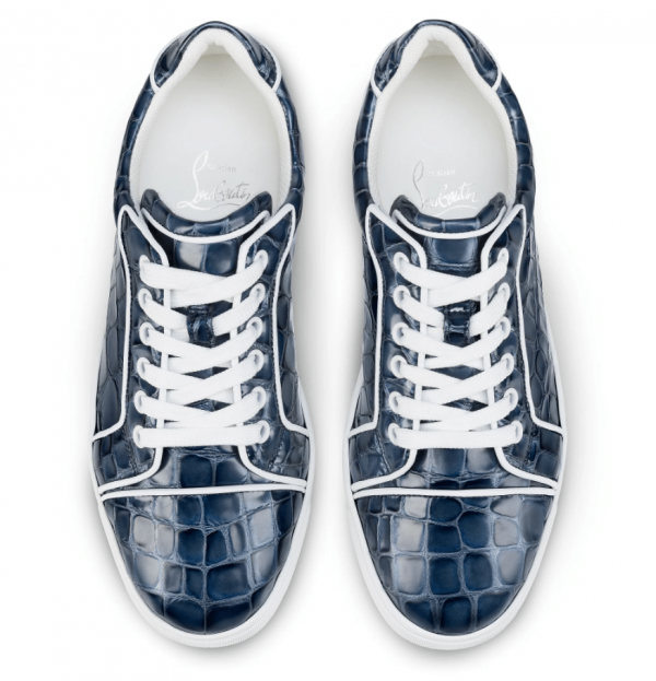 Christian Louboutin Fun Vieira Baskets en Cuir de Veau avec Motif Alligator Bleu – Image 3