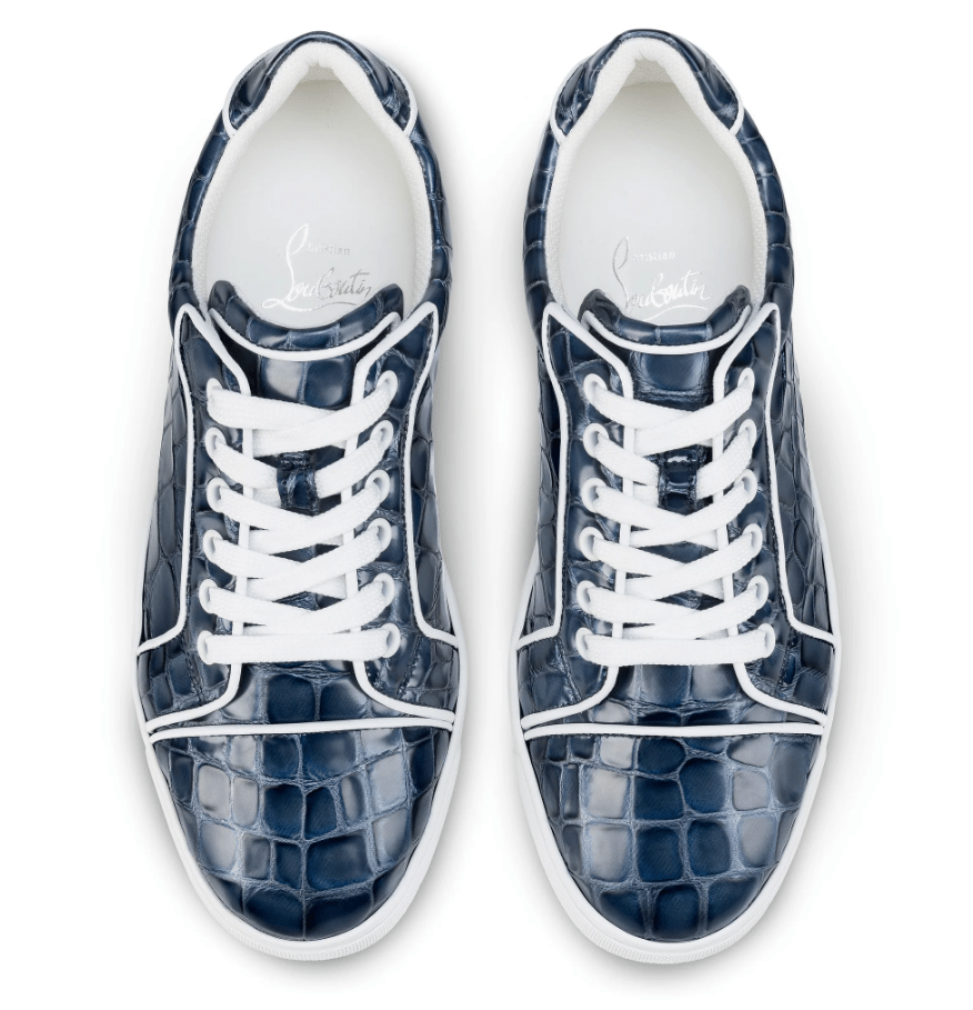 Christian Louboutin Fun Vieira Baskets en Cuir de Veau avec Motif Alligator Bleu – Image 3