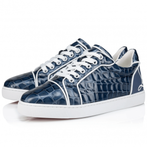 Christian Louboutin Fun Vieira Baskets en Cuir de Veau avec Motif Alligator Bleu