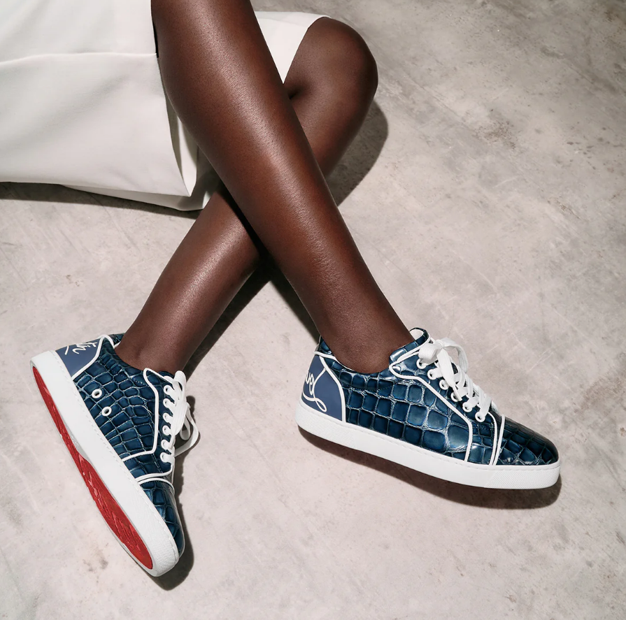 Christian Louboutin Fun Vieira Baskets en Cuir de Veau avec Motif Alligator Bleu – Image 5