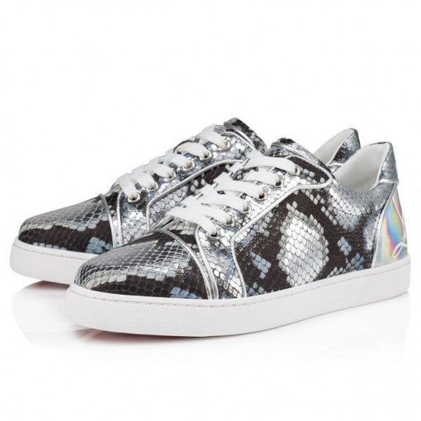 Christian Louboutin Fun Vieira Baskets Femme en Cuir de Veau Gaufré Amazonia et Cuir Nappa Multicolore
