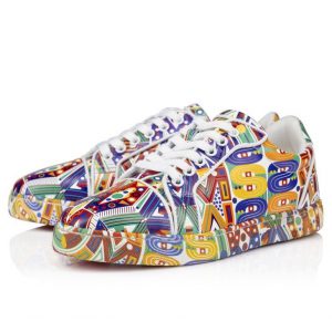 Christian Louboutin Fun Vieira Baskets Femme en Cuir de Veau Imprimé Wamims