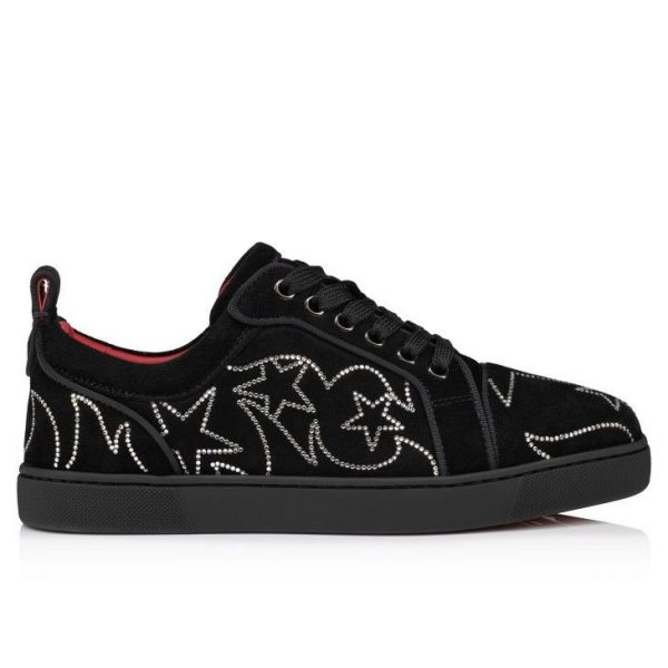 Christian Louboutin Giddy Vieira Strass Baskets en Veau Velours et Strass Noir – Image 2