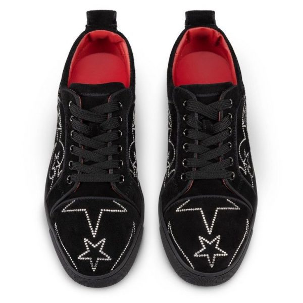 Christian Louboutin Giddy Vieira Strass Baskets en Veau Velours et Strass Noir – Image 4