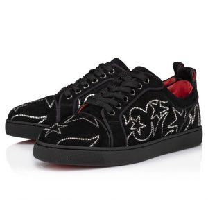 Christian Louboutin Giddy Vieira Strass Baskets en Veau Velours et Strass Noir