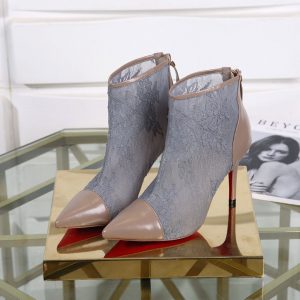 Christian Louboutin Gipsybootie Bottines 90mm Dentelle Lamé Specchio Gris