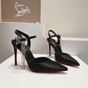 Christian Louboutin Goldina Rain 100mm Escarpins Boucle en Cristal Satin Noir