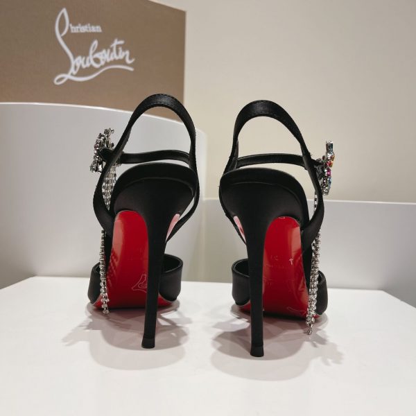 Christian Louboutin Goldina Rain 100mm Escarpins Boucle en Cristal Satin Noir – Image 4