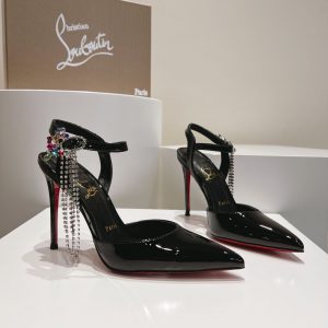 Christian Louboutin Goldina Rain 100mm Escarpins Ornés de Cristaux Cuir Verni Noir