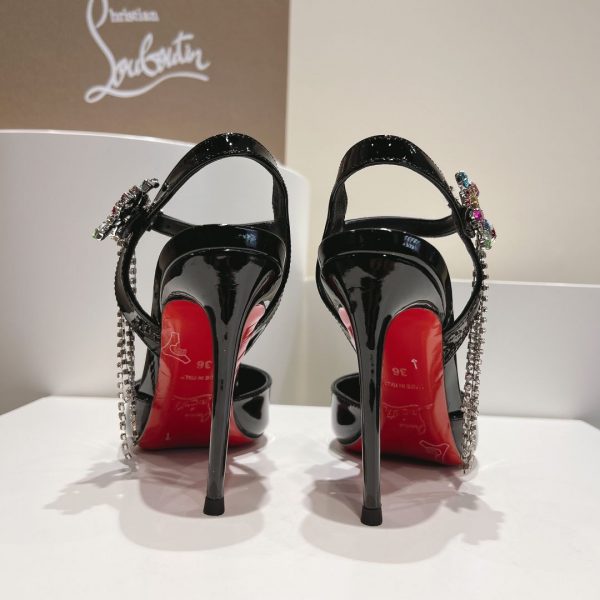 Christian Louboutin Goldina Rain 100mm Escarpins Ornés de Cristaux Cuir Verni Noir – Image 4