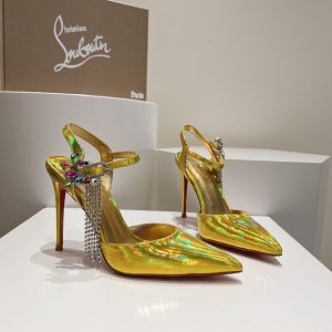 Christian Louboutin Goldina Rain 100mm Escarpins Ornés de Cristaux Cuir Verni Or