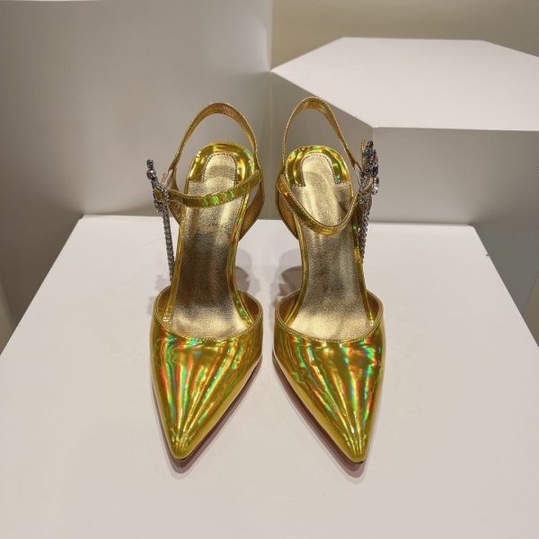 Christian Louboutin Goldina Rain 100mm Escarpins Ornés de Cristaux Cuir Verni Or – Image 3