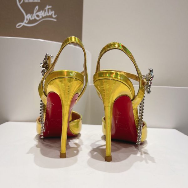 Christian Louboutin Goldina Rain 100mm Escarpins Ornés de Cristaux Cuir Verni Or – Image 4