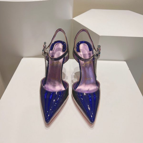 Christian Louboutin Goldina Rain 100mm Escarpins Ornés de Cristaux Cuir Verni Violet Bleu – Image 3