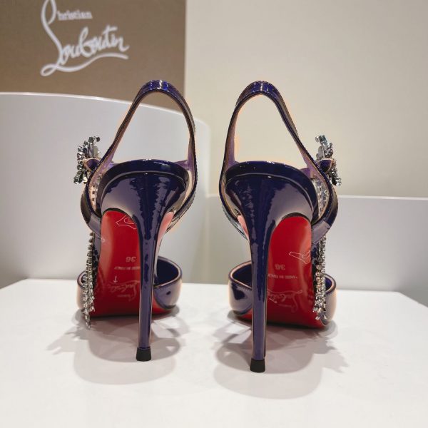Christian Louboutin Goldina Rain 100mm Escarpins Ornés de Cristaux Cuir Verni Violet Bleu – Image 4