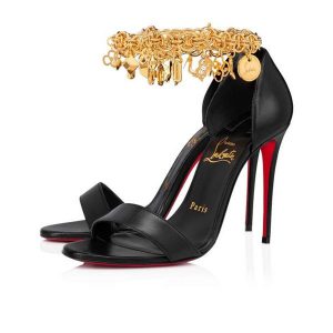 Sandale Christian Louboutin Gourmi 100 mm en tissu denim/gold/lin