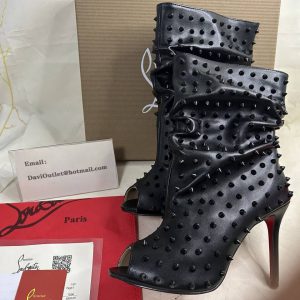 Christian Louboutin Guerilla Bottines Cloutées Ouvertes 100 mm Cuir Veau Noir