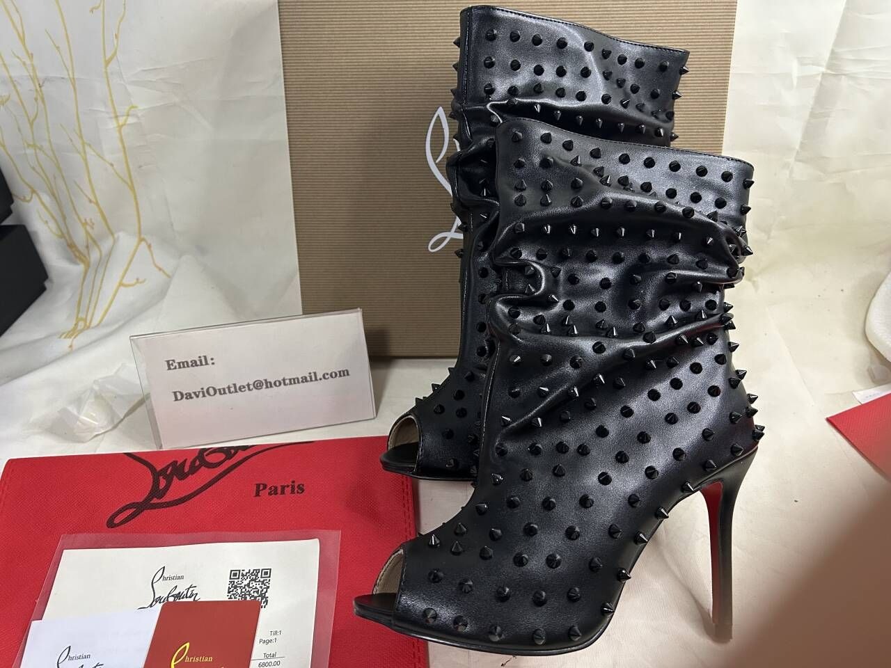 Christian Louboutin Guerilla Bottines Cloutées Ouvertes 100 mm Cuir Veau Noir