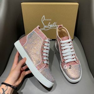 Christian Louboutin Baskets Hautes Femme avec Strass Rose