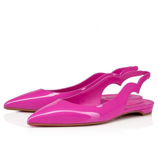 Christian Louboutin Hot Chickita Sling Ballerines Plates en Cuir Verni Rose Bolerose