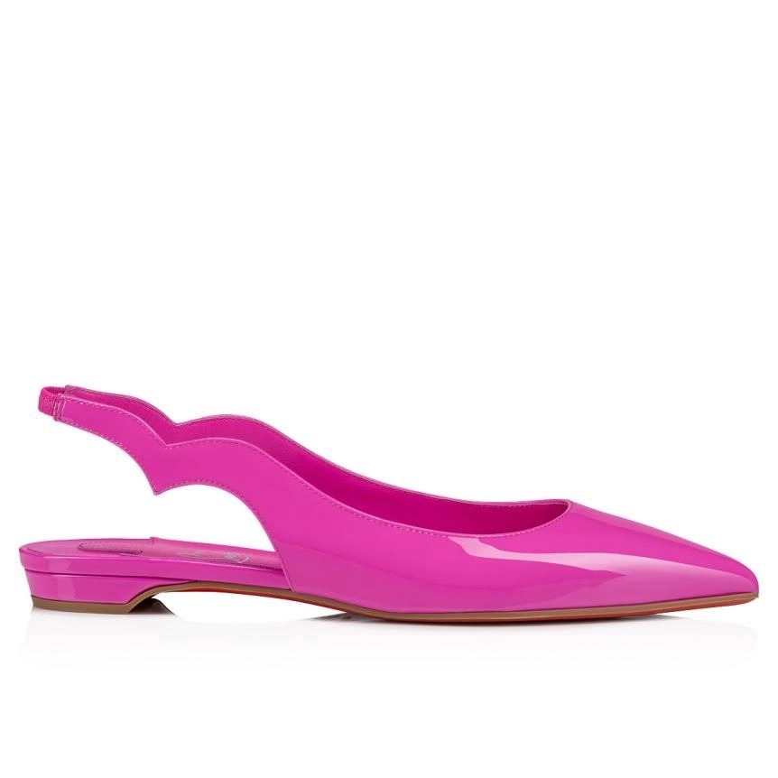 Christian Louboutin Hot Chickita Sling Ballerines Plates en Cuir Verni Rose Bolerose – Image 2