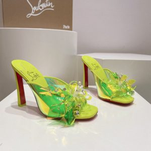 Christian Louboutin Sandales mules en cuir iridescent 100 mm TPU jaune fluo
