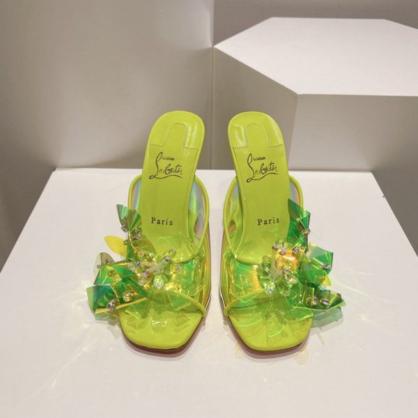 Christian Louboutin Sandales mules en cuir iridescent 100 mm TPU jaune fluo – Image 2
