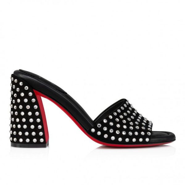 Christian Louboutin Jane Mule Strass Boum 85 mm Mules Veau Velours et Strass Boom Noir – Image 2