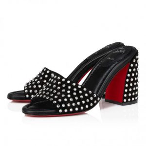 Christian Louboutin Jane Mule Strass Boum 85 mm Mules Veau Velours et Strass Boom Noir