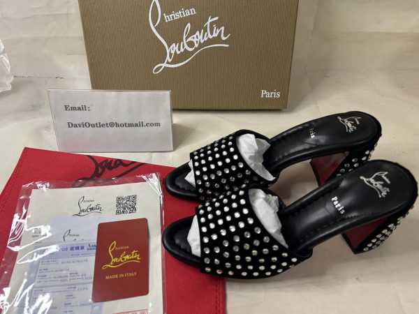 Christian Louboutin Jane Mule Strass Boum 85 mm Mules Veau Velours et Strass Boom Noir – Image 5