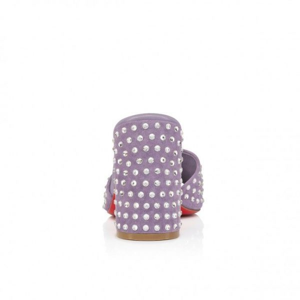 Christian Louboutin Jane Mule Strass Boum 85 mm Mules Veau Velours et Strass Boom Parme – Image 3