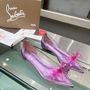 Christian Louboutin Jelly Strass Ballerines en PVC Iridescent, Cuir Nappa et Strass Parme