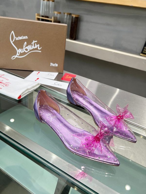 Christian Louboutin Jelly Strass Ballerines en PVC Iridescent, Cuir Nappa et Strass Parme