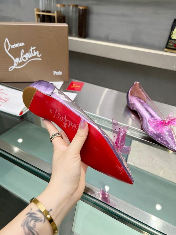 Christian Louboutin Jelly Strass Ballerines en PVC Iridescent, Cuir Nappa et Strass Parme – Image 3
