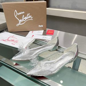Christian Louboutin Jelly Strass Ballerines en PVC Iridescent, Cuir Nappa et Strass Argent
