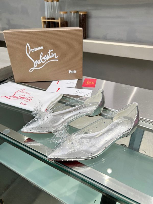 Christian Louboutin Jelly Strass Ballerines en PVC Iridescent, Cuir Nappa et Strass Argent