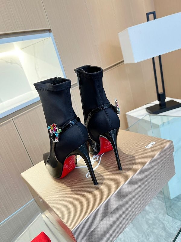 Christian Louboutin Jessie Booty Joli 100 mm Vernis Satin Cristaux Ornés Noir – Image 2